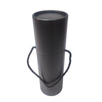 China Recycled Materials 2022 Custom Size Rope Handle Wine Packaging Luxury Round Black Paper Tube Packaging Box For Wine Gifts Jewelry Candy Candy Box for sale