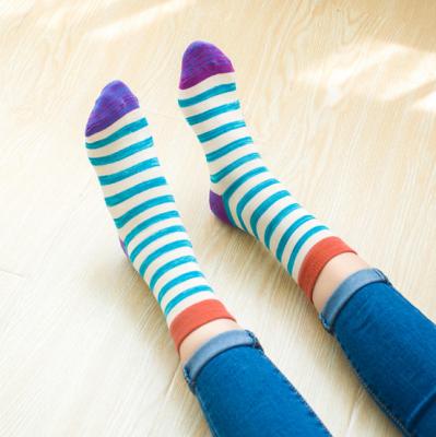 China Breathable Bright Colorful Rainbow Striped Socks Quick Ship RTS Women Cotton Socks for sale