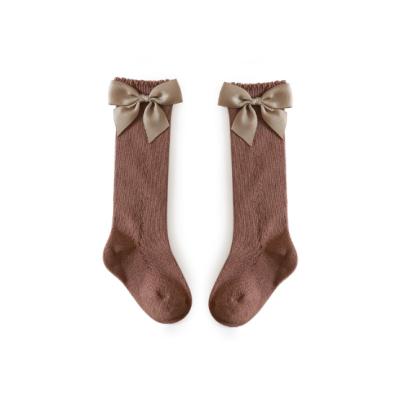 China Breathable Satin Bowknot Fashion Baby Over The Knee Long Cotton Socks Infant Winter Socks for sale