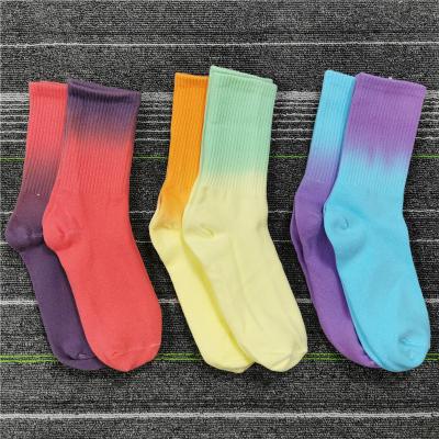 China Antibacterial Fashion Colorful Tie Dye Socks Handmade Cotton Gradient Sports Socks for sale