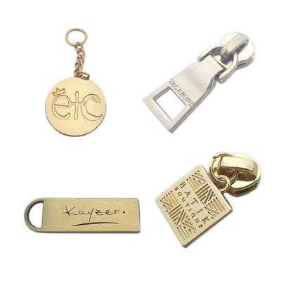 China Custom Engraved Nickel Free Logo Metal Brand Zipper Pull Charms, Custom Bag Metal Zipper Slider Puller For Handbag Garment for sale