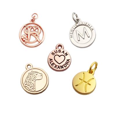 China CLASSIC Design Engraved Custom Brand Logo Metal Tags Charm Pendant For Jewelry Making for sale