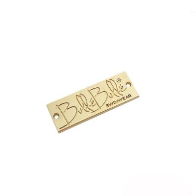 China Custom 2 Hole Gold Name Logo Rectangle Gold Name Logo Durable High Quality Metal Stamping Labels Tags Plates For Furniture for sale