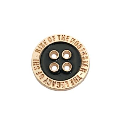 China Gold Brand Logo Sustainable Fashion Engraved Metal 4 Hole Custom Button With Logo For Apparel for sale