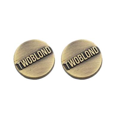 China Durable brushed antique brass engraved custom brand logo metal jeans buttons for clothing for sale