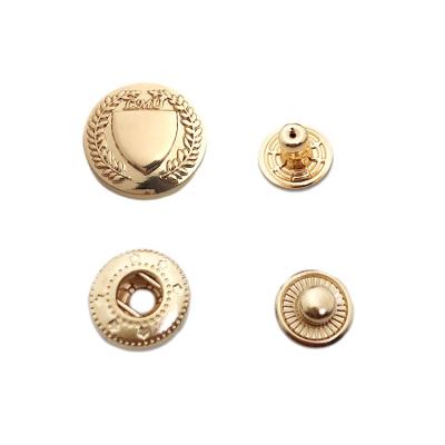 China Custom Durable High Quality Embossed Gold Logo Four Part Metal Snap Press Buttons For Clothing for sale