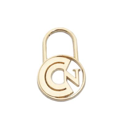 China Quan nickel free Zhou embossed brand black logo custom 3d metal ring zipper puller for handbags for sale