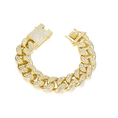 China Fast Delivery Men's Custom Cuban Link Chunky Hand Charm Bracelets Silver 18K Gold Plated Big Zircon Filled Diamond Chain Bracelet for sale