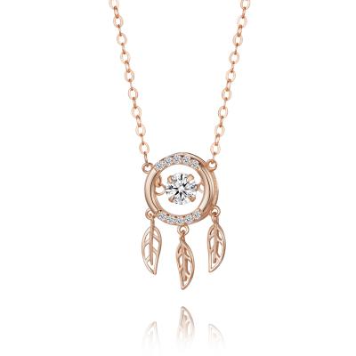 China FASHIONABLE Dreamcatcher Necklace Rose Gold Plated Womens Pendant CZ Diamond Sterling Silver 925 for sale