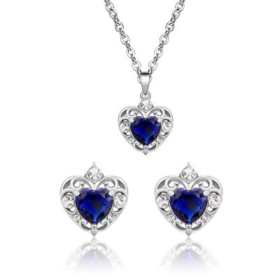 China Haughtily Princess Crystal Blue Cubic Zircon Silver Women's Necklace and Earring Women's Trendy Wedding Bridal Bridal Jewelry Set for sale