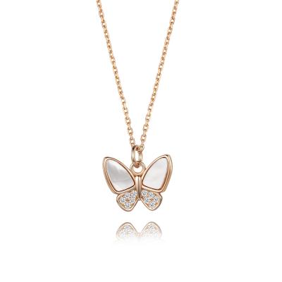 China Women's White Rose Gold Plated Custom Made 925 Sterling Silver Pendant Butterfly Necklace from CZ Shell Fashion TRENDY for sale