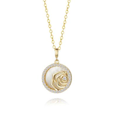 China Fashionable Luxury White Pendant Necklace 925 Sterling Silver Shell Zircon Rose Flower Coin Jewelry for sale