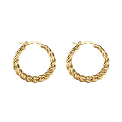 China CLASSIC Custom Jewelry 26Mm Large Thick Circle Earring Women Copper Chunky Twist Hoop Earrings Brass Gold Plated for sale