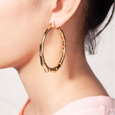 China FASHIONABLE Custom Women's Big Circle Earing Chunky Vintage Big Circle Chunky Brass Oversized 18K Gold Plated Bamboo Circle Earrings Set for sale