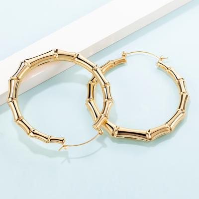 China FASHIONABLE 2021 Trends Gold Plated Copper Bamboo Clip On Earrings Women Chunky Hoop Bamboo Earrings for sale