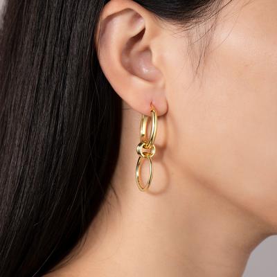 China 2021 TRENDY 14K Gold Brass Hoop Drop Earrings Women Triple Thick Copper Statement Trendy Hoop Earrings for sale