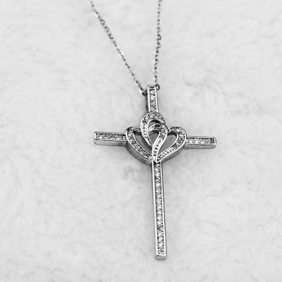 China TRENDY Jewelry Women Plated Platinum Zircon Necklace Pendant Chain Silvery Cross Pendant Necklace for sale