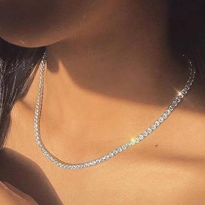 China 2021 Trending Hiphop Haughtily Bass Cubic Zirconia Tennis Chain Silver Gold Chain Diamond Tennis Necklace for sale