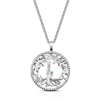 China TRENDY Customized Tree Of Life Necklace Mother Daughter Mothers Day Silver Mom Mothers Day Crystal Zircon Pendant Chain Necklace for sale