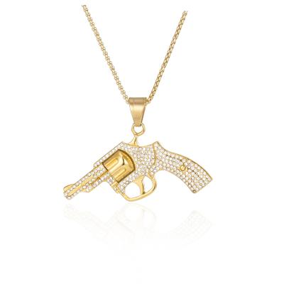 China Hiphop TRENDY Jewelry Fashion Full Diamond Iced Out Revolver Gun Pendant Necklace for sale