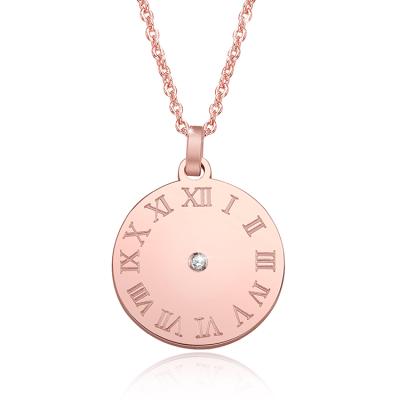 China FASHIONABLE D0.001Ct Real Diamond Necklace Women&'S Rose Gold Plated Round Number Engrave Necklaces Stainless Steel Gold for sale