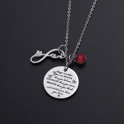 China TRENDY Custom Letter Necklaces For Birthday Gift Stainless Steel Diamond Round Coin Necklace Pendant for sale