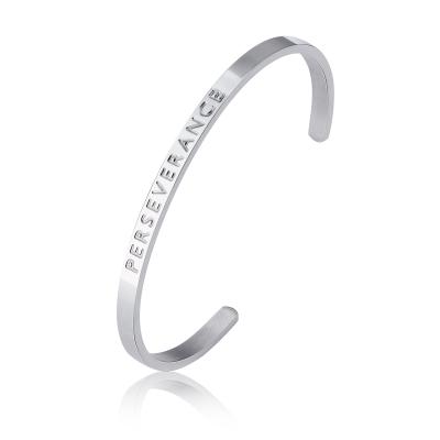 China FASHIONABLE Custom 4Mm Letter Engravable Thin Shiny Bangle For Men Women Stainless Steel Silver Cuff Bangle Bangles for sale