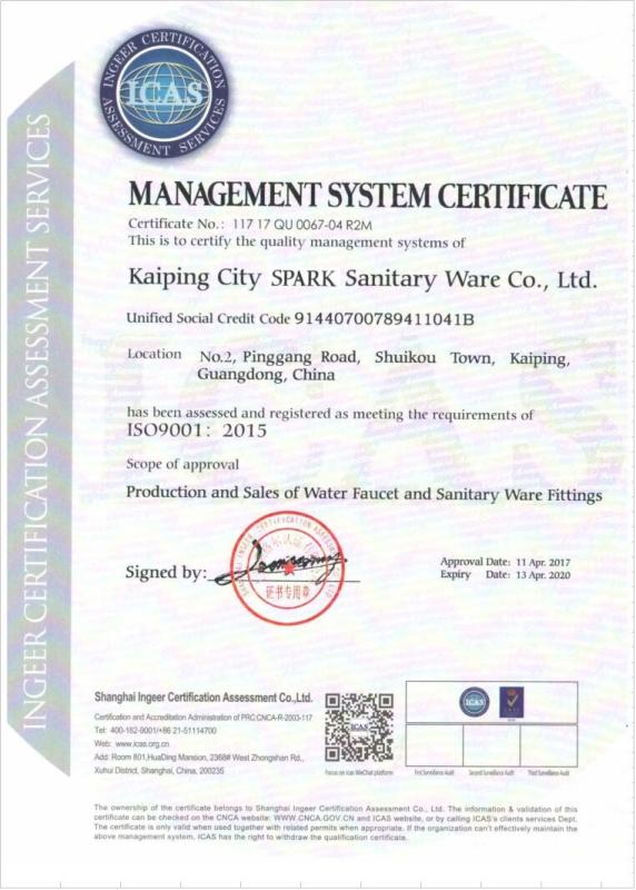 ISO9001 - Kaiping Spark Sanitary Ware Co., Ltd.