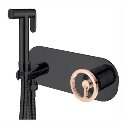 China Modern industrial handle rose gold and black color wall concealed spray shattaf faucet for sale