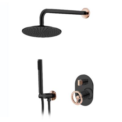 China Without Sliding Bar Rose Gold And Black Color 2 Function Hide The Wall Shower Set for sale