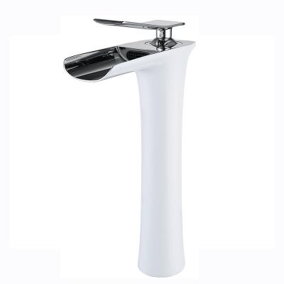 China Waterfall Faucets White Chrome Large Flow Metered Basin Mixer for sale