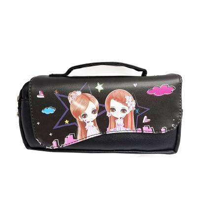 China Zipper Closure Quality Good For School Girls Zipper PU Pencil Case With Handle Fashionable Cute Cosmetic Bags Portable Pencil Bags for sale