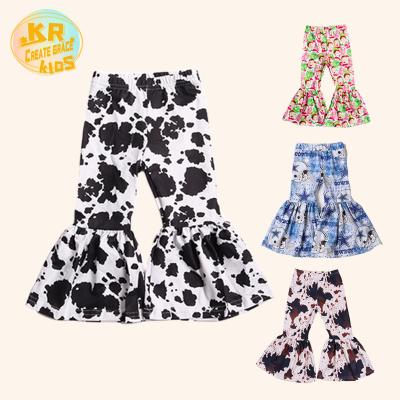 China Color Fade Proof Hot Selling Girls Clothing Custom Pattern Pants Soft Milk Bell Bottom Girl Silk Pants for sale