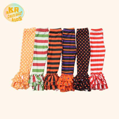 China Anti-wrinkle girls dress pants candy colors ruffle bell bottom stripe kids leggings girls cotton casual panties for sale