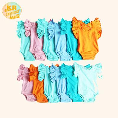 China One Piece Swimsuit Summer Baby Romper Knit Back Cotton Infant Clothing Baby Ruffle Romper With Bow Knot Baby Float Sleeves Romper for sale