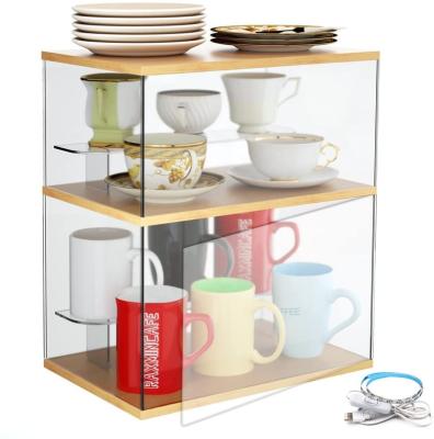 China Dustproof Resistant Clear Acrylic Wood DIY Display Box Cup Holder Organizer Box for sale