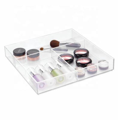 China Makeup Stored Clear Acrylic Storage Box with 4 Grids for Drawer Desk Organizer for sale