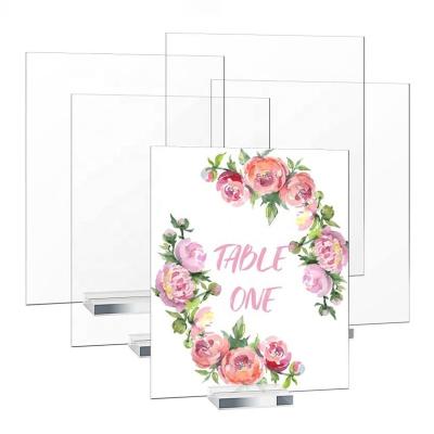 China Meeting 9.8 x 7.9 Inch White Acrylic Table Signs Clear Table Number Display Stand for sale