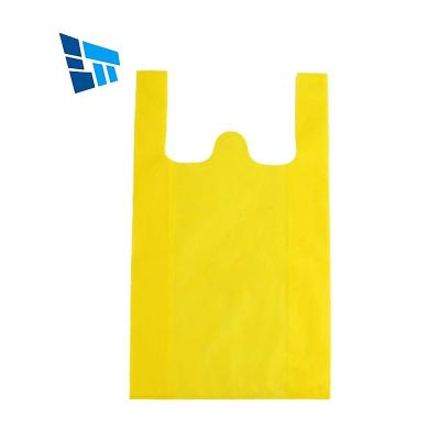 China Hot Sale PP Nonwoven Fabric Bags Best Price Tnt Handled Blue Nonwoven Vest Bag For Shopping Supermarket for sale