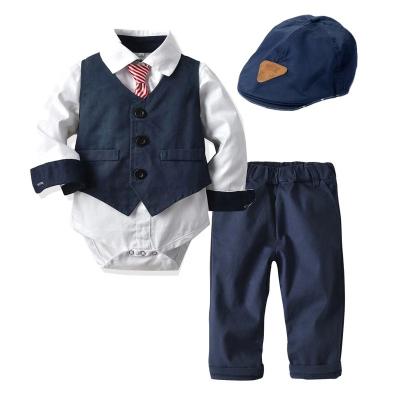 China Baby Autumn Long Pant Little Boys Suit Baby Nest+Romper+Pant Anti-Shrink Romper Long Sleeve Set for sale