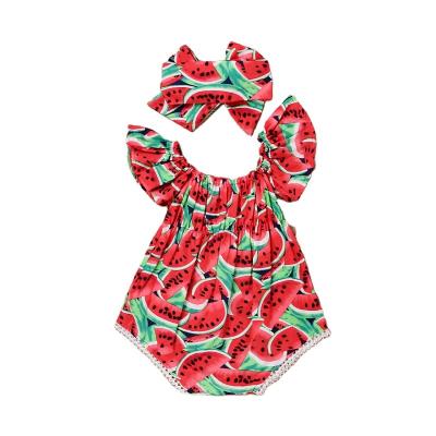 China 100% Newest High Quality And Brand New Breathable Washable Eco-friendly Substantial Baby Rompers Outfits+Headband Summer Baby Cute Romper for sale