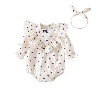 China Summer Cozy Breathable Organic Cotton Cute Baby Outfits Baby Rompers+Headband Baby Spring Girl Clothes for sale