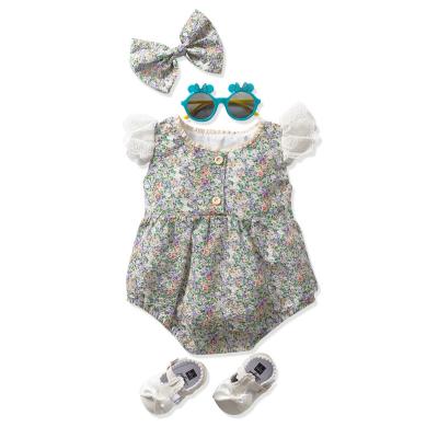 China Substantial Washable Eco-friendly Cute Floral Newborn Baby Outfits Clothes Baby Clothing Sets Infant Baby Set Gift Romper+Hairband Sets for sale