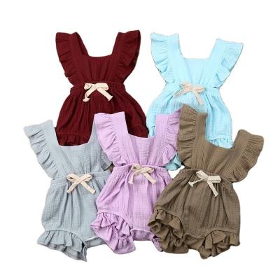 China Breathable Washable Eco-friendly Substantial Highly Recommend Solid Color Baby Romper Ruffle Toddler Girl Ribbed Romper Baby Summer Clothes Wholesale for sale