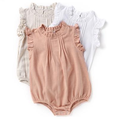 China New Solid Color Popular Border Canvas Romper Breathable Baby Romper America Ins Amazon Romper Girls Clothing for sale