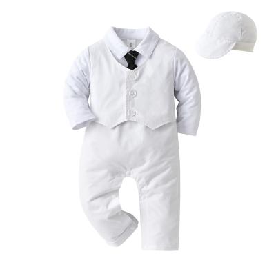 China Breathable Pure Cotton Baby Boy Baptism Outfits 1 Years Old Baby Birthday Dress All White Hat Romper Costume Baptism Toddler Boys Clothes for sale