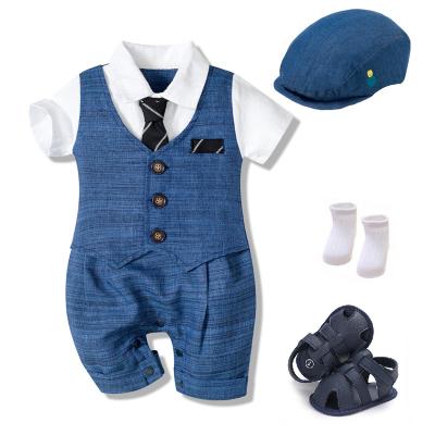 China Summer Newborn Birthday Formal Cute Gentleman Designer Clothes Romper Bow Tie Little Boy Toddler Infant Clothes for sale