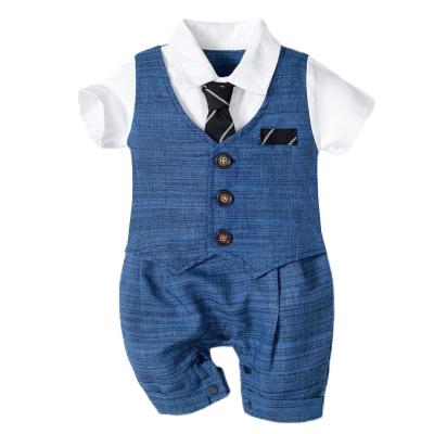 China Breathable Infant Clothing Home Outfit Preemie Rompers Baby Boy Tucking Western Jumpsuit for sale