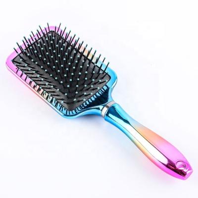 China Customized Rainbow Black Ball Tip Cushion Soft Touch Plastic Waterproof Detangling Hair Brush Palette For Women for sale