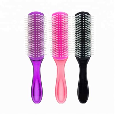 China Wholesale Custom Waterproof Logo Plastic Denman 9 Rows Hair Detangling Brush for sale